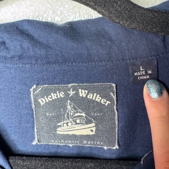 Dickie Walker Mens Size Large Linen Blend Blue Martini Beach Button Up Shirt - Picture 2 of 8